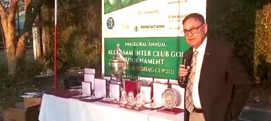 Mr J N Goswami addressing participating golfers